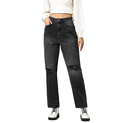 ONLY Dżinsy damskie Straight Fit ONLRobyn Ex HW Ankle, Washed Black
