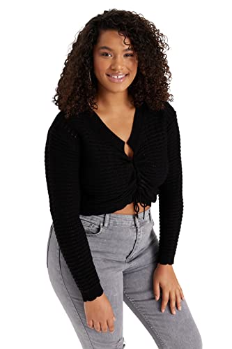 Trendyol Damski plus size dopasowana dzianina z dekoltem w serek kardigan plus size, czarny, 2XL, Czarny, XXL