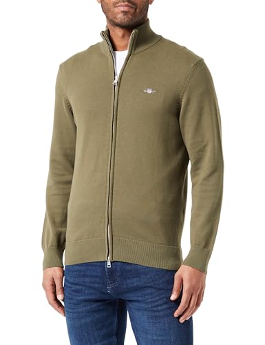 GANT Męska kurtka z dzianiny na co dzień, bawełniana z suwakiem, zielona Juniper Green, standardowa, Juniper Green, L