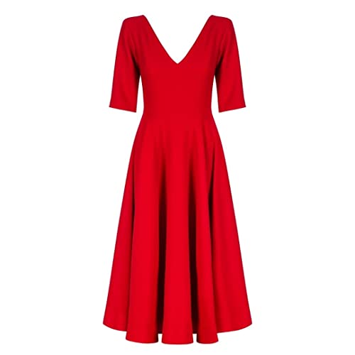 Swing Fashion Sally Rose damska sukienka midi | elegancka sukienka | odświętna sukienka | sukienka imprezowa | suknia wieczorowa | suknia ślubna | sukienka balowa | dekolt w serek | rękawy 3/4,