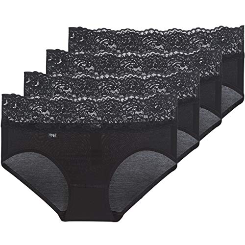 sloggi Romance Midi 4SP/FR, slipy damskie, zestaw 4 szt, Noir (Black 0004), 36