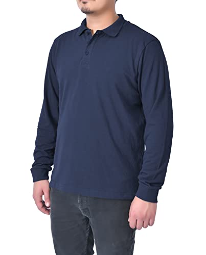 M17 Męska klasyczna jednokolorowa koszulka polo z długim rękawem bawełniana koszulka top sport na co dzień praca, granatowy, M
