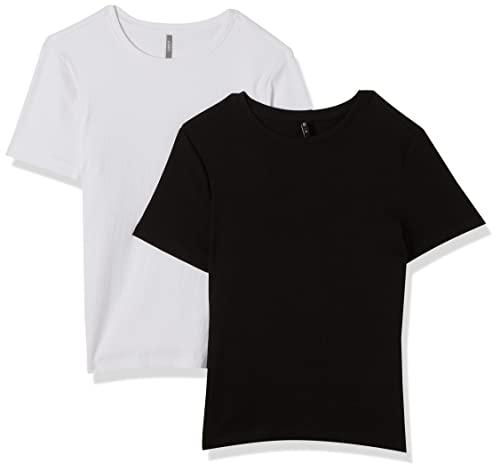 ONLY Damski ONLNULAN S/S Slim TOP CS JRS 2PACK T-Shirt, Black/Pack:White, XS, czarny/paczka: biały, XS