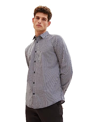 TOM TAILOR Męska koszula o regularnym kroju w kratę z bawełny, 32281-Navy Lilac Small Check, XL
