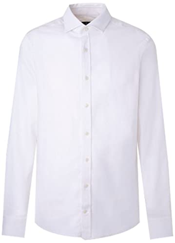 Hackett London Męska koszula z miękkiego stretchu, HBONE Button Down Shirt, biała, 3XL
