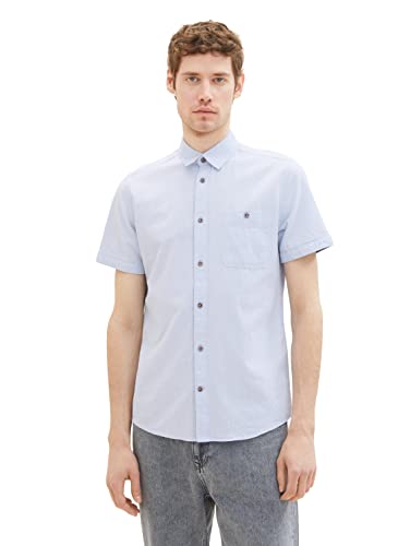 TOM TAILOR Męska koszula z krótkim rękawem z kieszenią na piersi, 29597 - Light Blue White Structure, XL