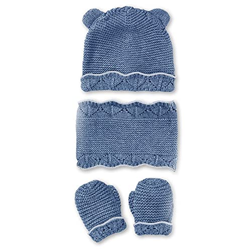 MacBeen Unisex dziecięce rękawiczki, czapka i szalik dla dzieci w wieku od 9 do 18 miesięcy, kolor niebieski zestaw akcesoriów zimowych, S