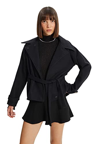 Trendyol Damski czarny płaszcz wełniany oversize, Czarny, 66