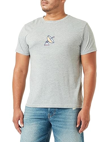 Bona Basics, Cyfrowy nadruk, męski T-shirt basic,%70% bawełna%30 poliester, szary, casualowy, męskie topy, rozmiar: S, szary, S
