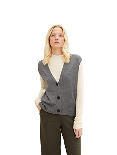 TOM TAILOR Damski Kardigan z blokiem kolorów 1034050, 30922 - Mid Tone Grey Melange, L