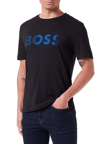 BOSS Koszulka męska Tee 1 z bawełnianego dżerseju z nadrukiem logo, czarny, XXL