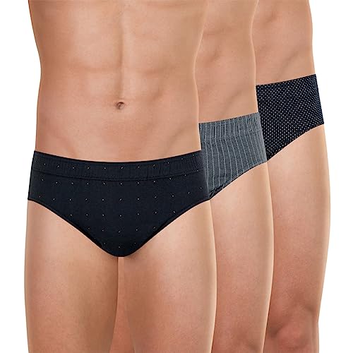 Eminence - Zestaw 3 majtek dla mężczyzn z niskim stanem - 100% bawełna czesana Jersey - Podszewka z przodu - Etykieta OEKO-OEKO-TEX - Doskonałe wsparcie, wysoki komfort, Księżyc/Pasek/Groch, L
