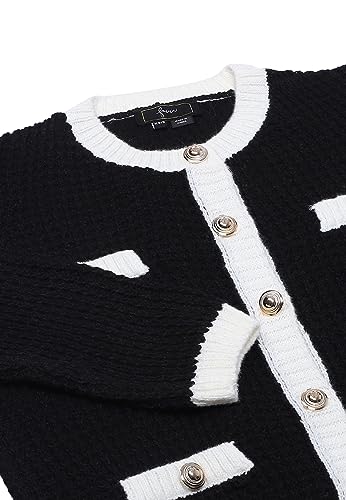 faina Damski jednorzędowy, modny kardigan z dzianiny w kontrastowym kolorze CZARNYM rozmiar XS/S, czarny, XL