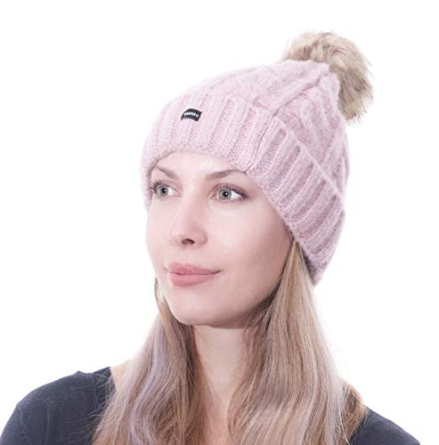 Różowy kabel dzianina ciepła narciarska na zewnątrz pomponowa czapka beanie z odpinanym pomponem od CRAGGI