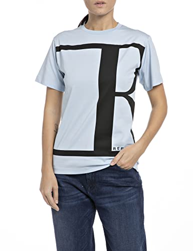 Replay Damska koszulka z krótkim rękawem z nadrukiem na plecach, 686 Pastel Azure, XXS