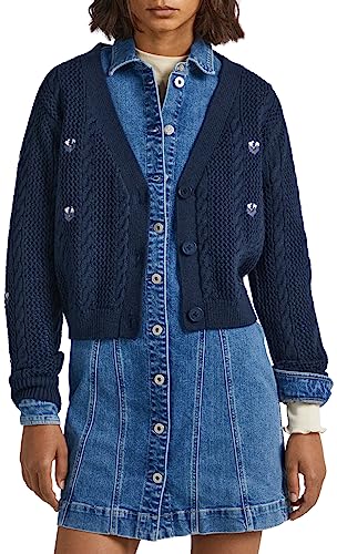 Pepe Jeans Emalynn damski sweter kardigan, Niebieski (Dulwich), XL