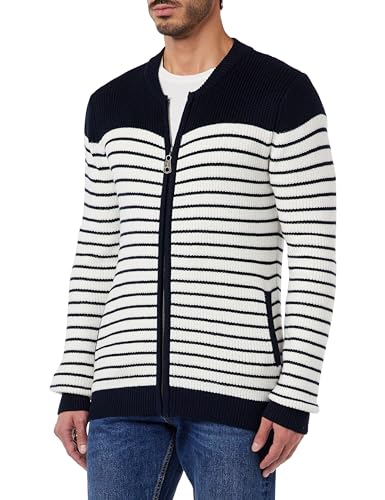 kilata Męski kardigan 35909688-KI02, granatowy wełniany biały, M, Granatowa biel wełny, M