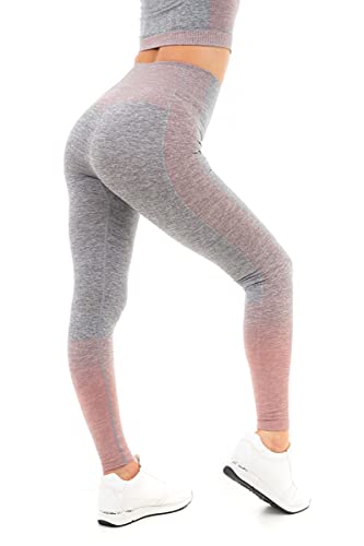 M17 Damskie legginsy damskie miękkie w dotyku silne wchłanianie gradient paski bezszwowe sport joga siłownia fitness spodnie do biegania, Szary różowy Marl Pink, L
