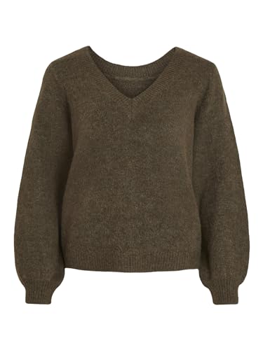 Vila Damski sweter VIJAMINA REV V-Neck L/S Knit TOP-NOOS dzianinowy sweter, krokodyle/szczegóły: melanż, L, Krokodyle. Szczegóły: melanż, L