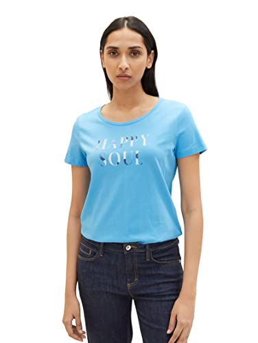 TOM TAILOR Damska koszulka z napisem, 21184 - Soft Cloud Blue, S