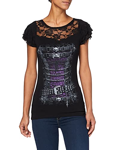 Spiral - Gorset z talią - Koronkowa warstwa Czepek Rękaw Top Czarny, Czarny, 3XL