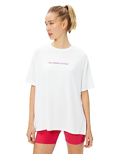 Koton Damska koszulka sportowa z nadrukiem z krótkim rękawem, biały (000), S