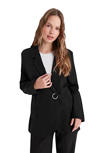 Trendyol Damski płaszcz z klapą, jednokolorowy, czarny, 38, Czarny, 64