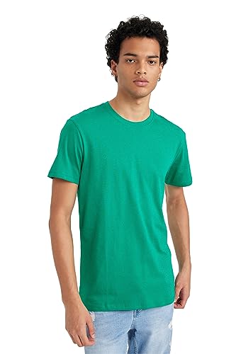 DeFacto Męski t-shirt Slim Fit Basic – klasyczny T-shirt dla mężczyzn, zielony, L
