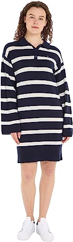 Tommy Hilfiger Damska miękka wełniana sukienka polo, Breton Stp/Niebo Pustynne/Ecru, XS
