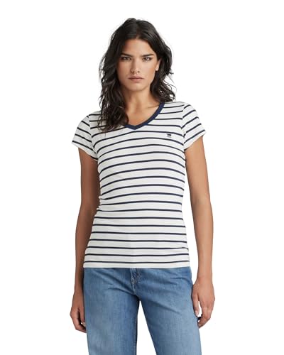 G-STAR RAW Damska koszulka Eyben Stripe Slim, Wielokolorowy (Milk/Sartho Blue Stripe D244-8096), XS