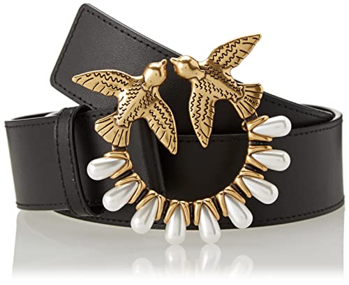Pinko Damski pasek Love Berry Simply Jewel Pearl Belt, Z99q_Nero-antique Gold, XS