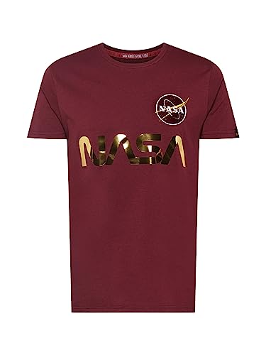 ALPHA INDUSTRIES NASA Reflective T T-shirt męski, 605-burgundowy/błyszczące złoto, L