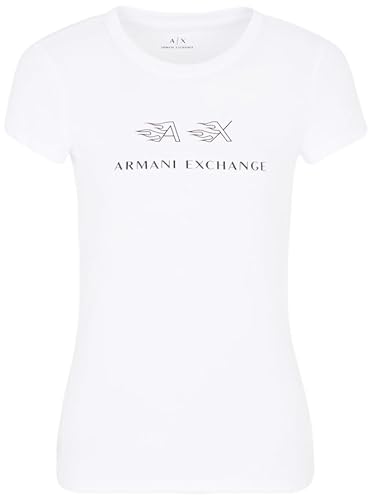 Armani Exchange Damska koszulka Slim Fit, nadruk logo Flame, krótki rękaw, Weiß, S