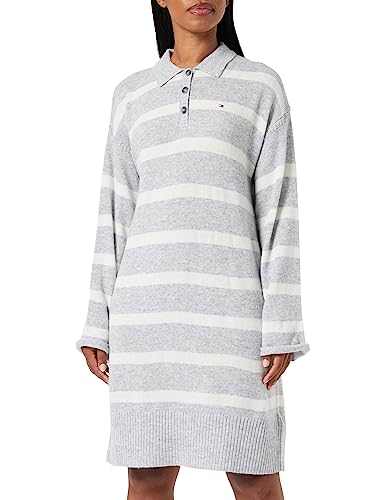 Tommy Hilfiger Damska miękka wełniana sukienka polo, Breton Stp szary wrzosowy/ecru, XXS