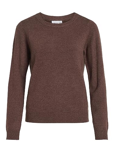 VIRIL O-Neck L/S Knit Top - NOOS, Shaved Chocolate/Szczegóły: dark melange, L