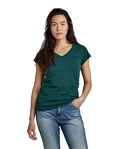 G-STAR RAW Women's Eyben Stripe Slim V-Neck Top T-Shirt, Green (Vermont Pine 4107-A915), XXS, Zielony (Vermont Pine 4107-a915), XXS