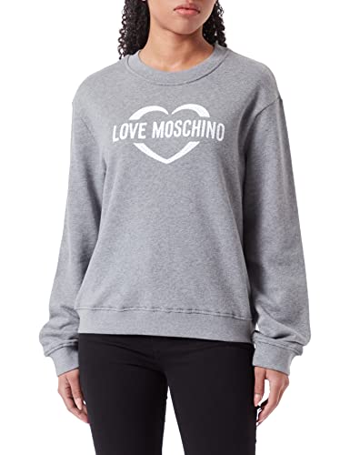 Love Moschino Damska bluza z okrągłym dekoltem z długim rękawem z nadrukiem holograficznym w sercu, Średni melanż szary, 40