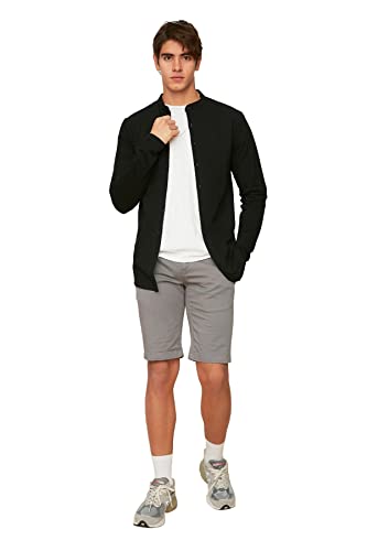Trendyol Męska czarna męska koszula o kroju slim fit, kołnierzyk typu racht, dziergana koszula z długim rękawem, czarna, średnia