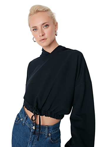 Trendyol Damska bluza z kapturem, jednokolorowa, regularna, granatowy, L