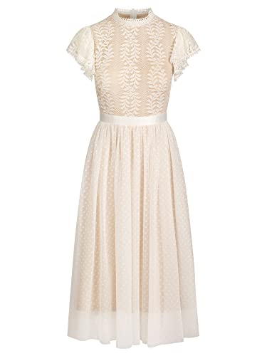 ApartFashion Women's APART sukienka koronkowa z tiulową spódnicą, sukienka na specjalne okazje, biała, regularna