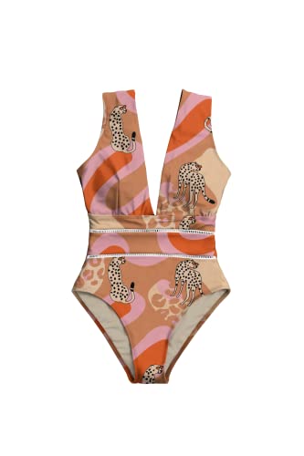Averie Damski kostium kąpielowy typu Deep Plunge One Piece, wielokolorowy, L