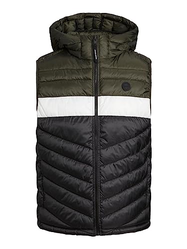 JACK & JONES Jjehero Bodywarmer Hood Quilted Jacket męska kurtka, Rodzyn/Szczegóły: blokowane - czarny/biały, S