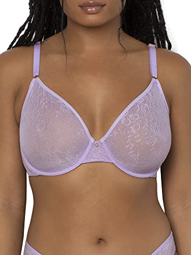 Smart & Sexy Damski przezroczysty pasek z siatki prasowanie biustonosz demi, fioletowy iris (gładka koronka), 75B