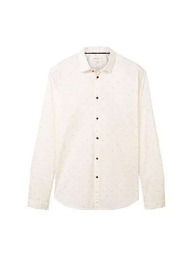 TOM TAILOR Denimowa męska koszula o dopasowanym kroju z bawełnianym nadrukiem na całej powierzchni, 30843-kremowy pikselowy nadruk w romby, XXL