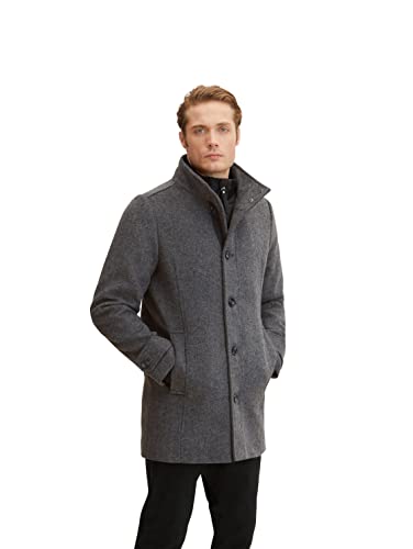 TOM TAILOR Męskie Płaszcz wełniany z kurtką wewnętrzną 1032506, 30500 - Dark Grey Black Herringbone, XL