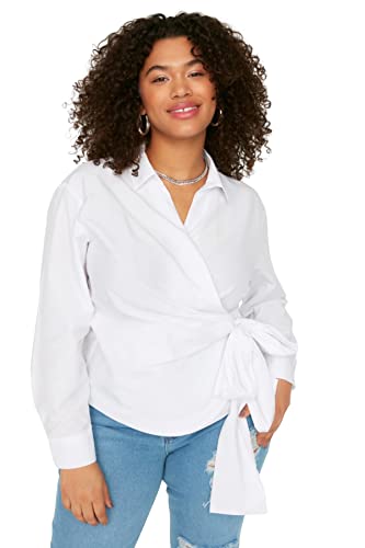 Trendyol Damska koszula plus size, regularna, podstawowa, tkana koszula plus size, biały, 48