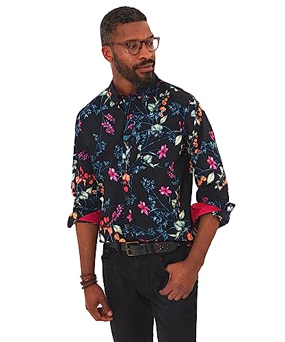 Joe Browns Męska koszula z długim rękawem Premium Color Pop Floral, Czarny, L