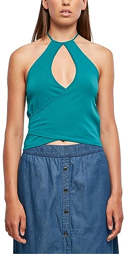 Urban Classics Damski top z wiązaniem na szyi, czarny, basics, casualowy, streetwear, zielony, 3XL
