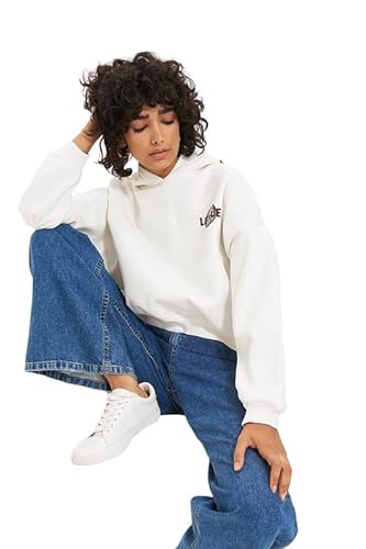 Trendyol Bluza damska z kapturem oversize z sloganem, Ecru, S, Ecru