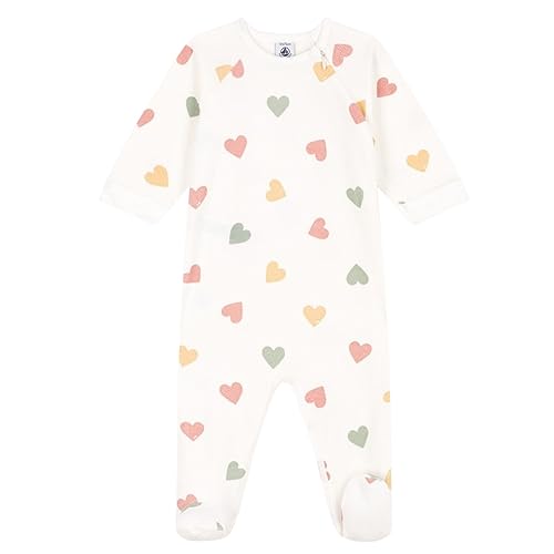 Petit Bateau Unisex Baby A0887 piżama z zamkiem błyskawicznym, biała pianka/wielokolorowa, 1 miesiąc, biały ptasie mleczko/wielokolorowe, 0 miesi?cy